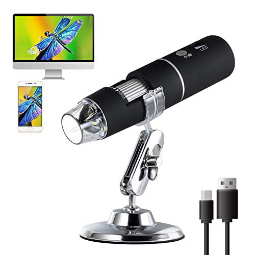 USB Digital Microscope Black Kids Adults Mini Microscope Gadgets 50X to 1000X 8 LED Magnification Endoscope Camera with Plastic Stand & Carrying Case Compatible for Android Windows 7 8 10 Mac 